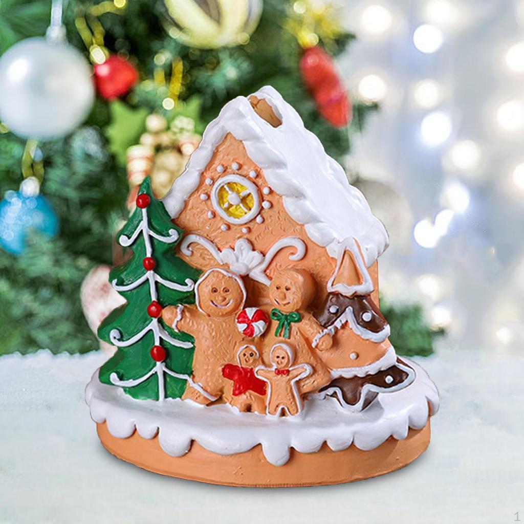 Christmas Gingerbread House Figurine Snow Resin Crafts Decor for