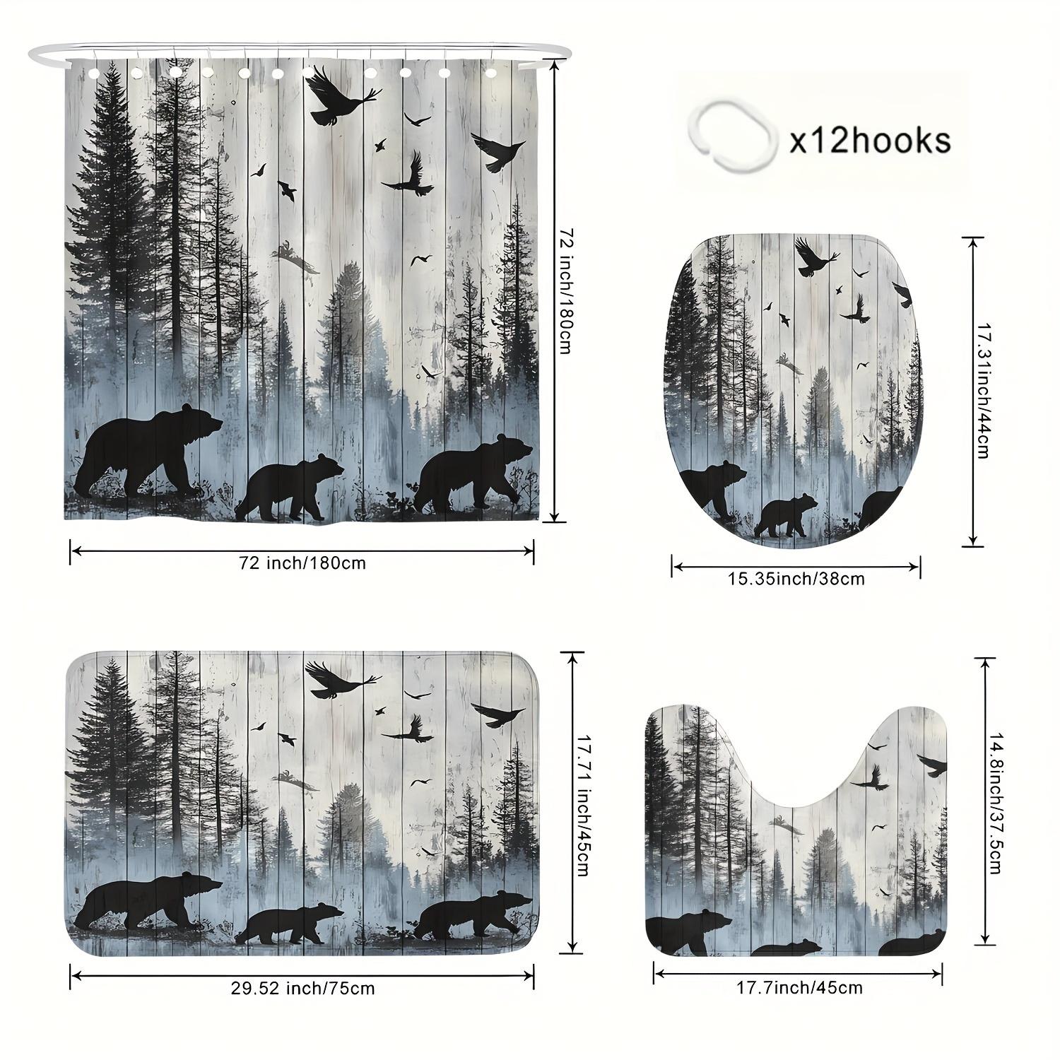 

Winter Forest Bear And Eagle Pattern, Machine Washable, Polyester Fabric, Shower Curtain, Toilet Mat, Non-Slip Mat, U-Shaped Mat W60H190(CM)-1 Pcs