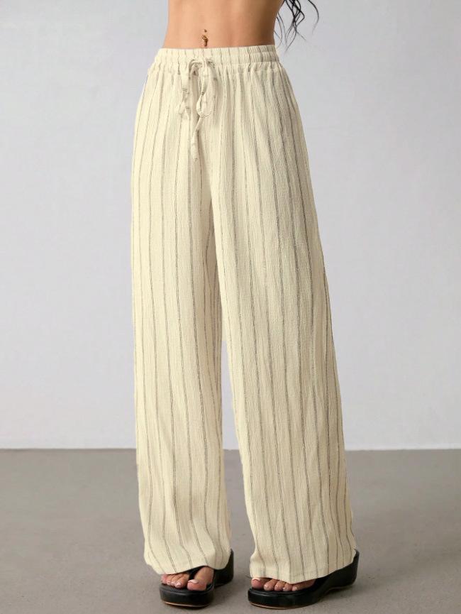 

Elegant Striped Lace-Up Summer Pants: Slimming, Casual, Versatile S абрикосовий