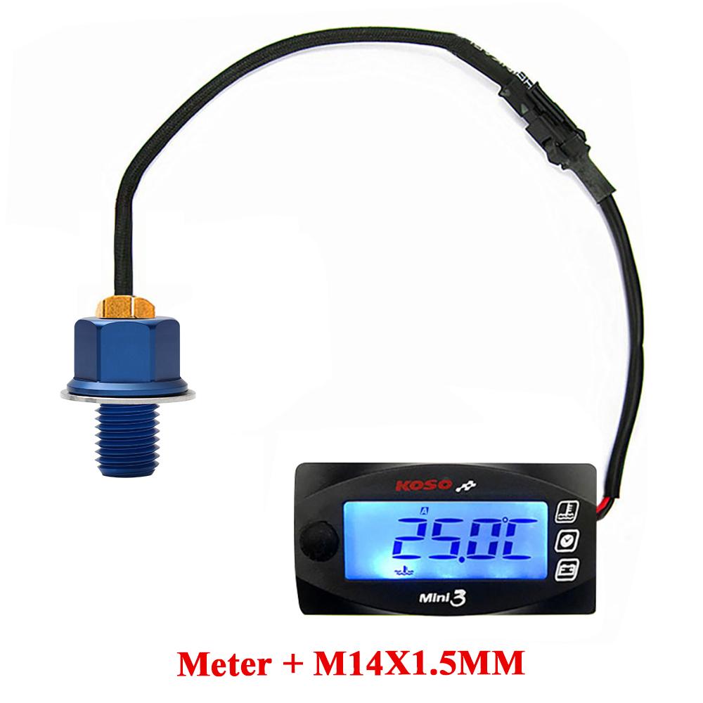 koso Oil Temperature Meter Motorcycle Universal 3 in 1 Oil Temp Time Volt LCD Digital Display For SUZUKI YAMHA Meter-M14X1.5