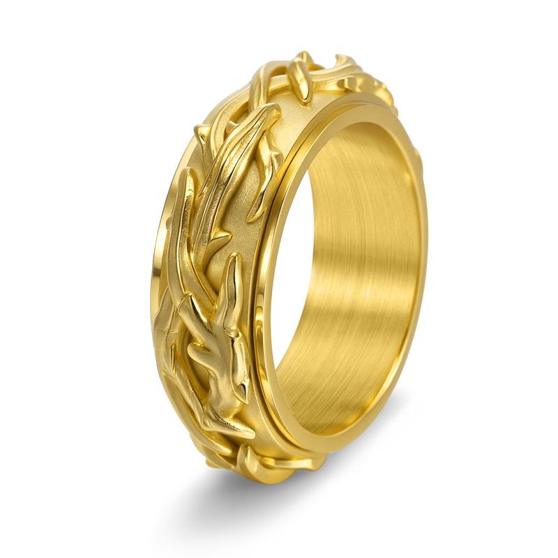 Vintage Punk Men's Stainless Steel Thorny Vine Ring Gold Plated Jewelry New
