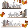 3pcs Wooden Welcome Sign Fall Pumpkin Squirrel Maple Leaves Table Ornaments For Thanksgiving Home Farmhouse Decor