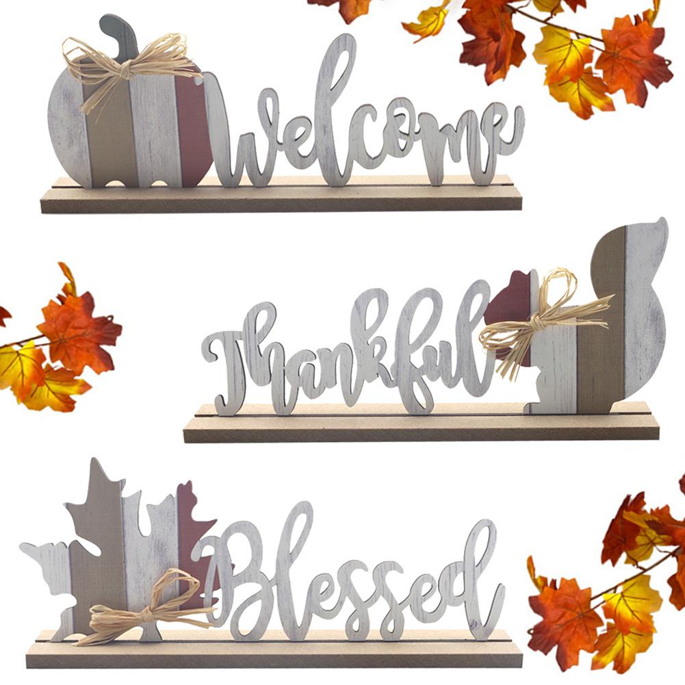 3pcs Wooden Welcome Sign Fall Pumpkin Squirrel Maple Leaves Table Ornaments For Thanksgiving Home Farmhouse Decor