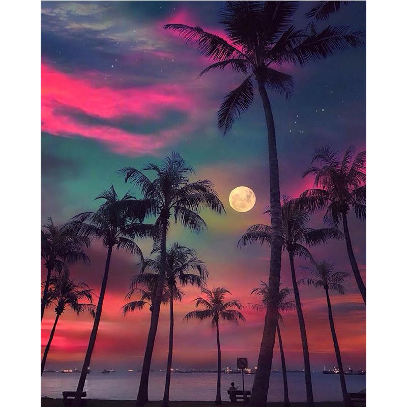 Sunset DIY 5D Diamond Painting Full Round Drill Diamond Embroidery Landscape Picture of Rhinestones Mosaic Cross Stitch Wall Art