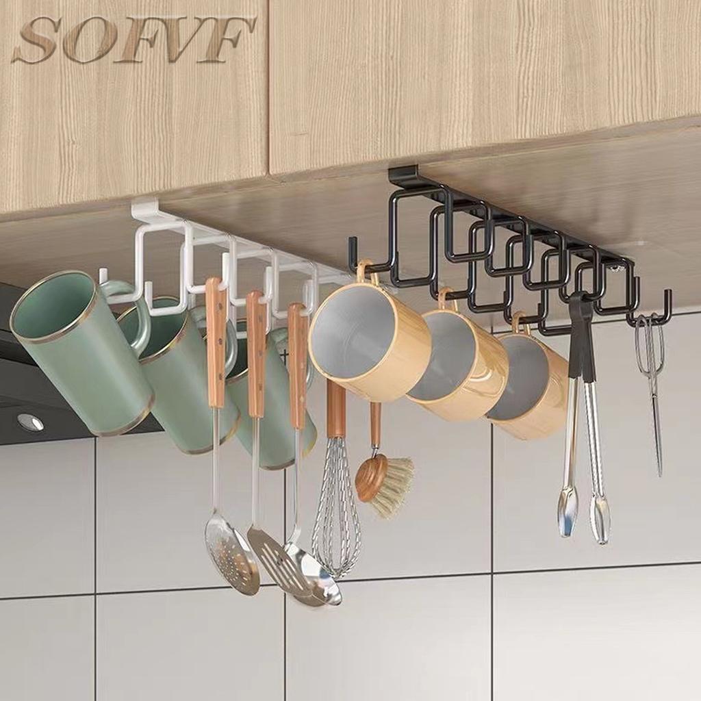 Cabinet Red Wine Glass Holder, Iron Double Row Cup Hook Storage Rack, Non Perforated Hanging Drainage Storage Rack.