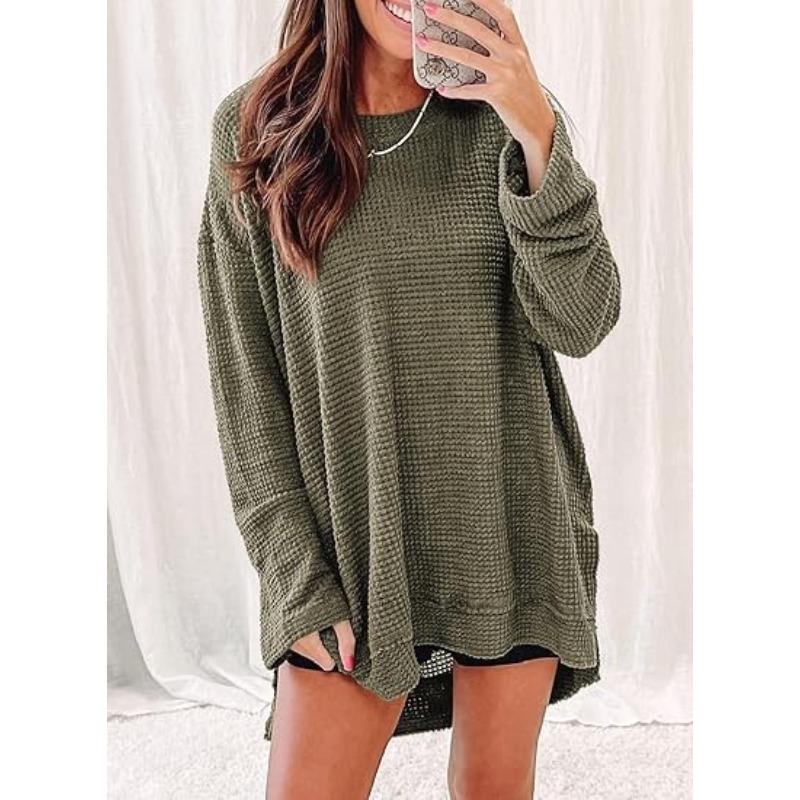 BITCED Women's Fashion Casual Solid Color Print Long Sleeve O-Neck Blouses & Shirts