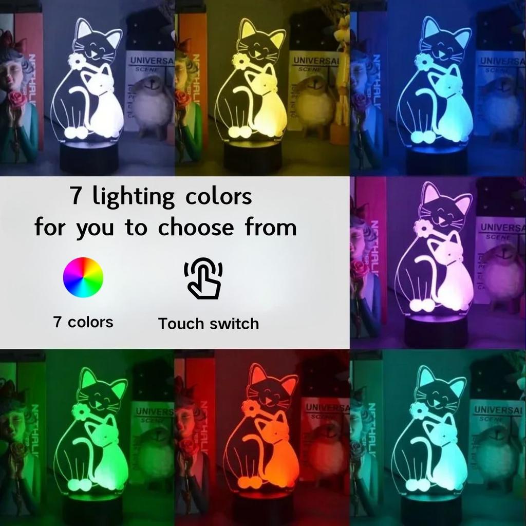 USB cat 3D night light with 7-color touch mode, color changing atmosphere, night light, bedroom decoration, gift table light