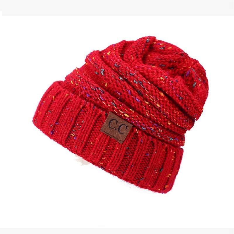 New Adult Autumn Winter Patchwork Mixed Color Knit Hat With Flip Mouth Yarn Knit Cap Reverse Mouth