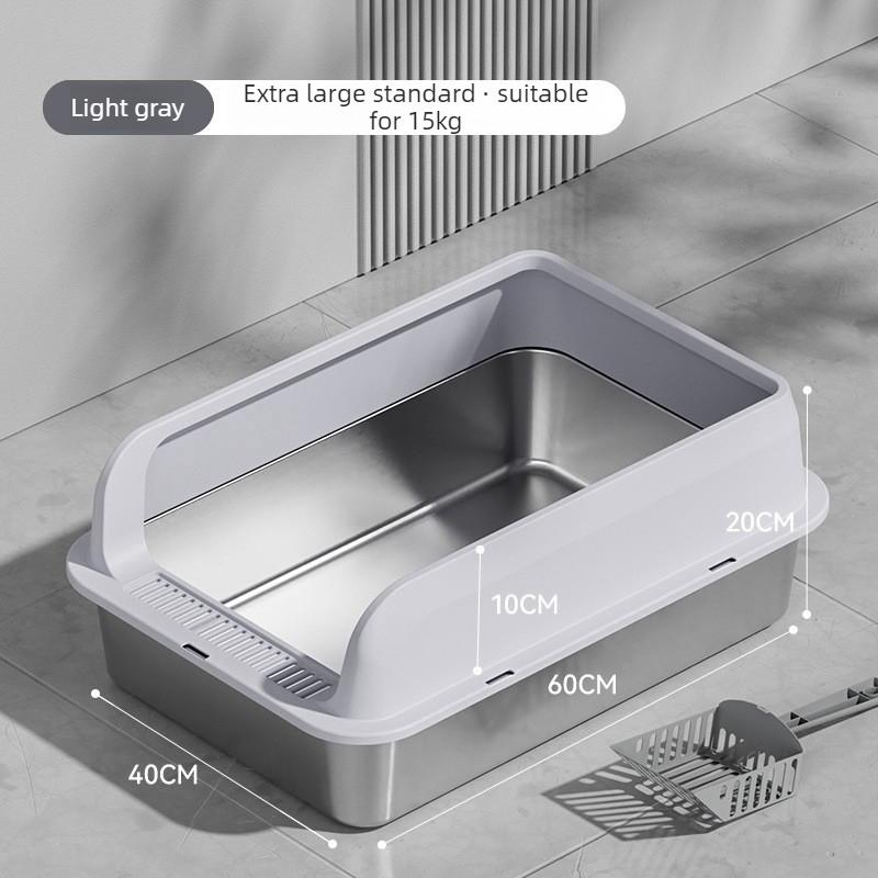 Stainless Steel Cat Litter Box Semi-closed Splash-proof Cat Sandbox Easy Cleaning Cats Toilet High Load-bearing Pet Toilets