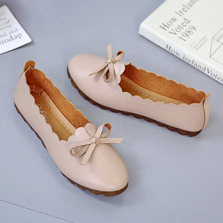 Fashion Shoes For Women Luxury Leather Casual Round Toe Moccasins With Bow Woman Flats Novelties And Low Price Elegant Fashionable A