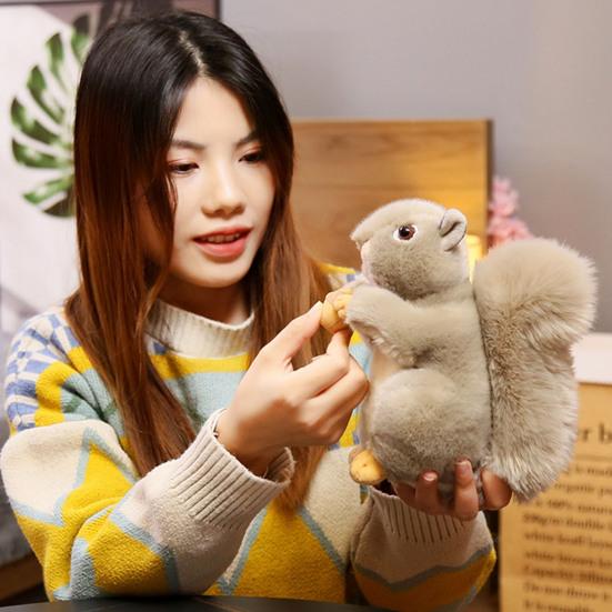 Squirrel Plush Doll Anti-split Fluffy Home Decorative Grey Squirrel Plush with Nutsie for Desktop