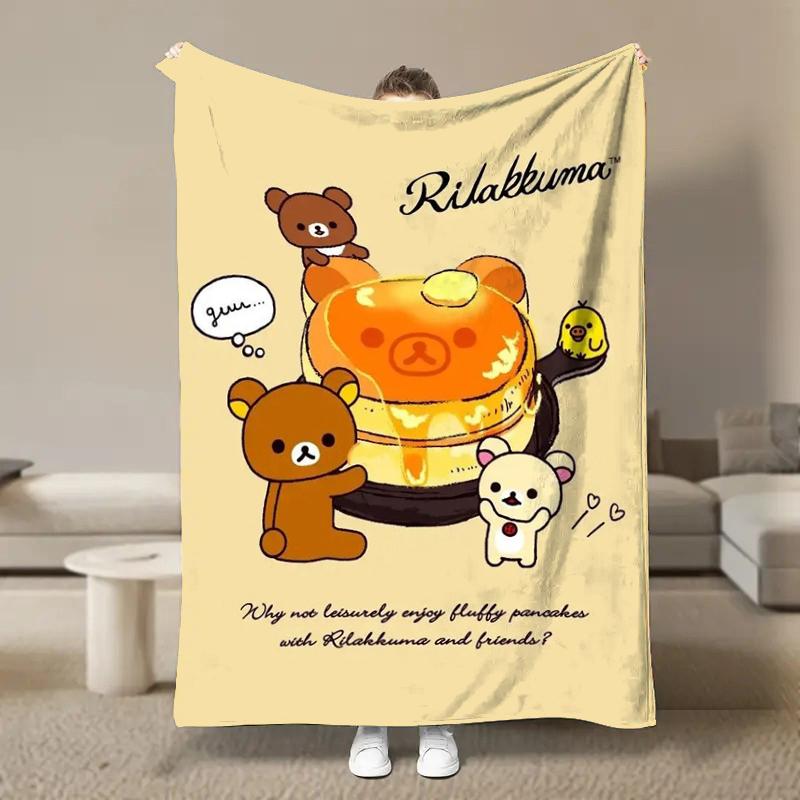 Anime Cute Cartoon R-Rilakkuma Flannel Blanket Fluffy Children and Adults Sofa Plush Bedspread Throw Lunch Blanket for Sofa Bed