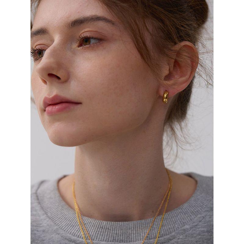 European and American Simple Style C- Shaped Small Ear Ring Non-Fading Men's and Women's Geometric Earrings Temperament Commute Earrings Minimalist