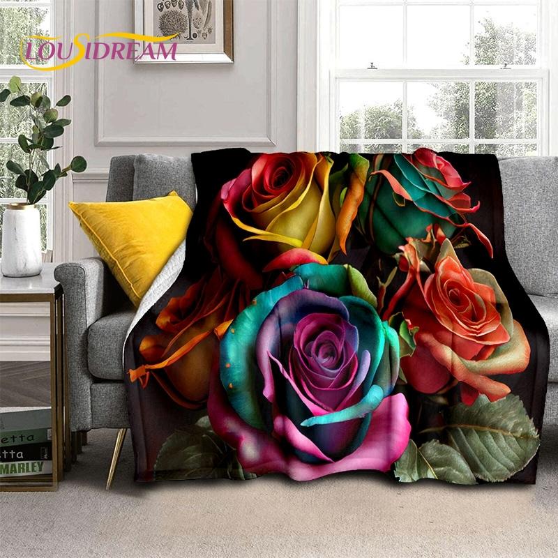 Mantas Suaves Románticas Nórdicas con Flores de Rosa 3D, Manta de Tiro para Mantener el Calor, Manta Cómoda para Picnic, Camas, Sofá, Dormitorio del Hogar, Regalo