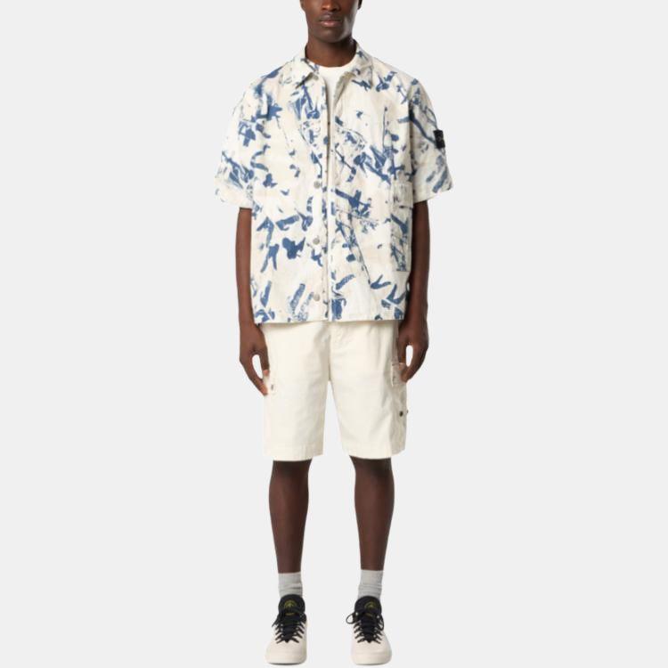 STONE ISLAND Camouflage Single-Breasted Short Sleeve Shirt Men Shirts Blue K1S1511000-12S00E1-V009A