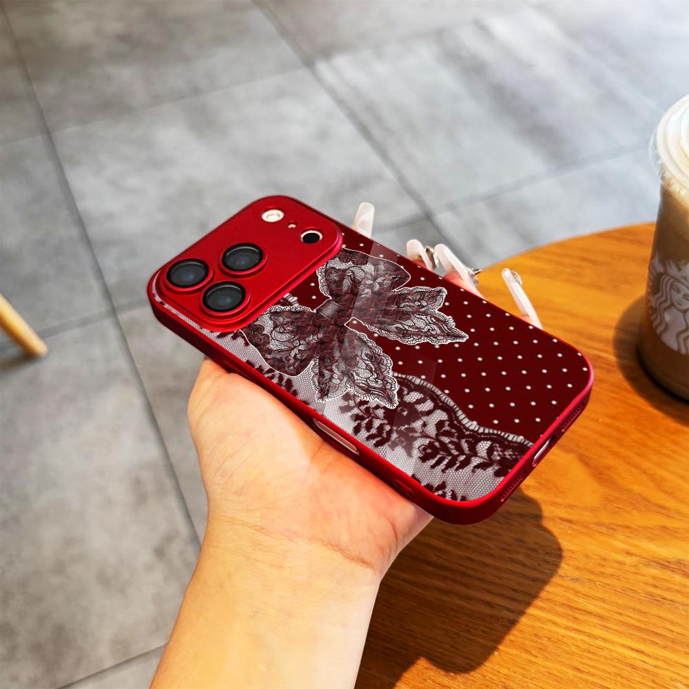 Luxury Polka Dot Lace Bow phone case mobile phones for iphone 17 pro max cover Glass for iPhone 17 16 15 14 13 12pm Pro Plus