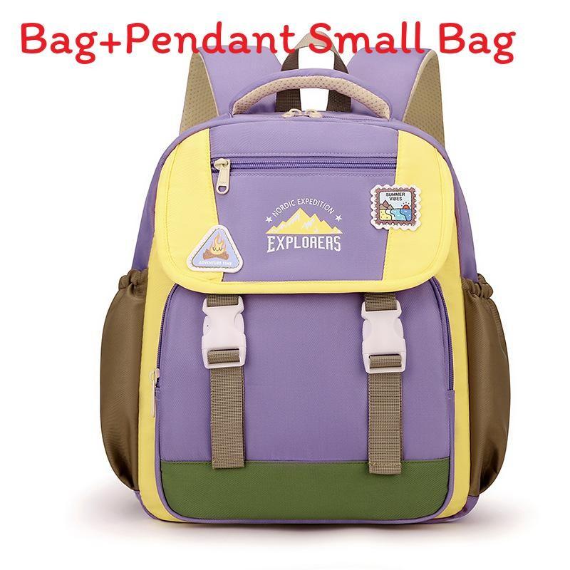Nylon Preschooler Color Block Backpack With Cartoon Animal Pendant Bag Small