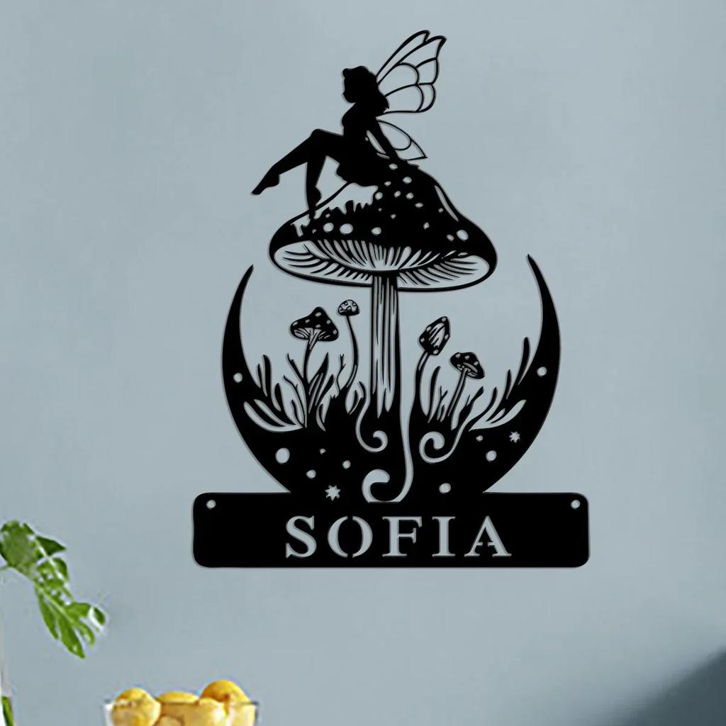 Custom Fairy Mushroom Garden Address Sign Metal Plate Outdoor Decor