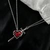 Retro Gothic Irregular Sword Love Pendant Necklace Neutral Punk Creative Personalized Halloween Party Zircon Gift