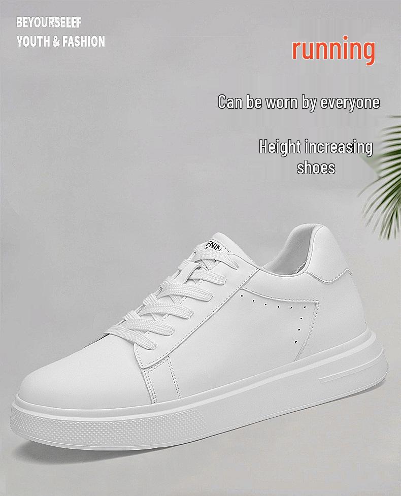 Men's 8CM Invisible Height Boost Sneakers - Trendy, Breathable, White Casual Shoes with Thick Sole