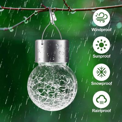 LED Solar Cracked Glass Ball Hanging Lights 6 Pack with Clip Multicolor Outdoor Waterproof Decoration Lamp for Roadside Garden