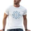 Portuguese Tile Style Ornaunisextal Pattern Blue On Cream Tshirt Daily Casual Short Sleeve Tee Shirt