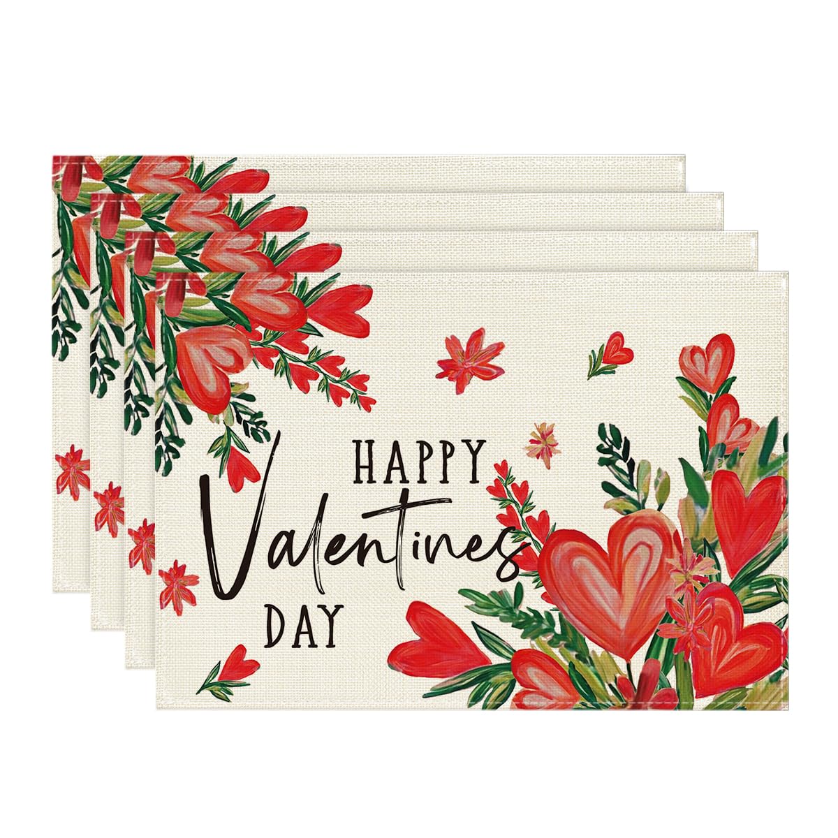 

Red Hearts Love Happy Valentine s Placemats Set of 4, 12x18 Inch Wedding Couple Anniversary Table Mats for Party Dining Decoration 12 x 18 , Rectangular 4 Pcs