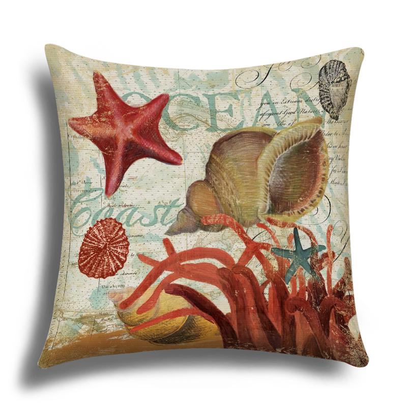 Linen Pillowcase, Marine Life Printing Cushion Cover 40x40 50x50 60x60, Suitable for Bed Car Sofa, Pattern Can Be Customized