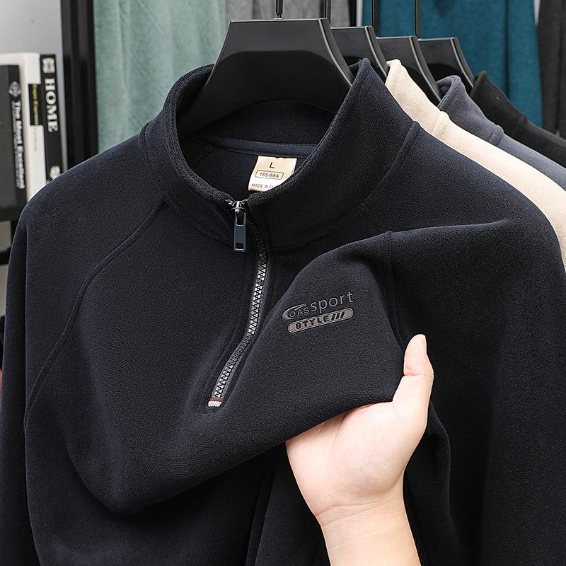Men's Casual Winter Fleece Half-Zip Stand Collar Hoodie