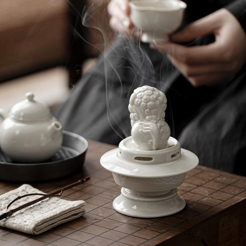 Plant Ash Glaze Suanni Beast Incense Burner Creative Retro Ceramic Table Decor for Home
