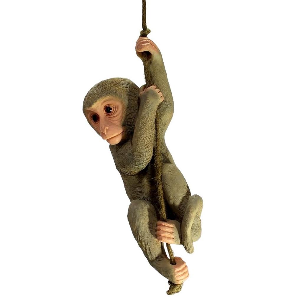 Resin Hanging Monkey with Rope Showpiece for Home Decor - Brown