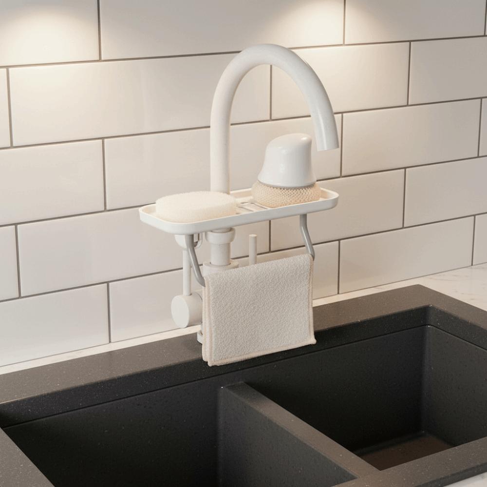 Plastic Faucet Sponge Holder Rotatable Sink Rack Easy To Install Kitchen Storage Shelf  Kitchen