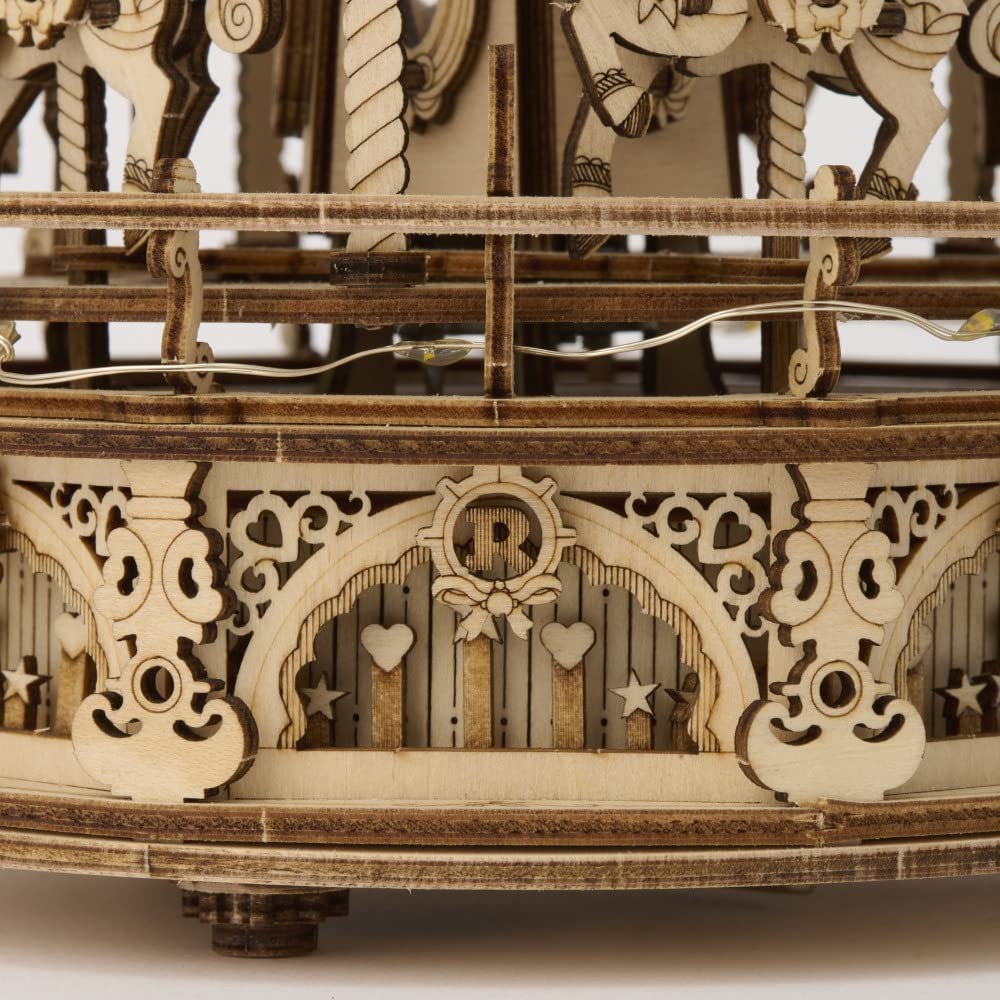 3D Moving Wooden Puzzle with LED and Music Box with Japanese Instructions Tsukurundesu® (Pony Carousel)