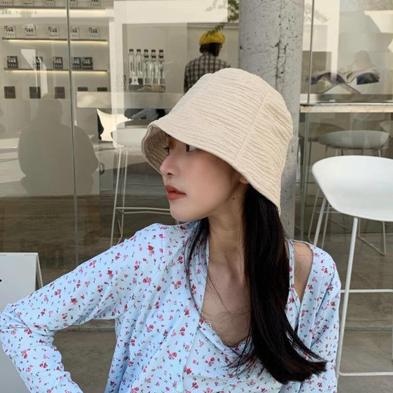 Solid Color Fisherman Hat for Women Summer Fashion Chiffon Sunshade Dome Basin Cap Girls Ladies Casual Outdoor Bucket Hat
