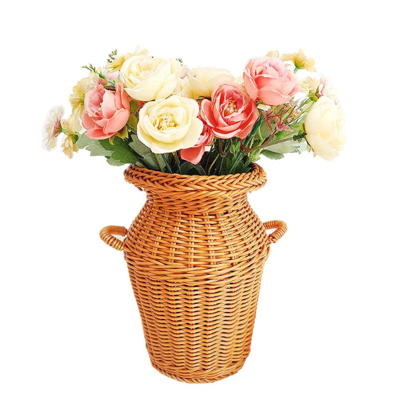 

1 шт. Имитация ротанга ваза для домашнего декора цветочная композиция плетеная ваза с двумя ушками технология