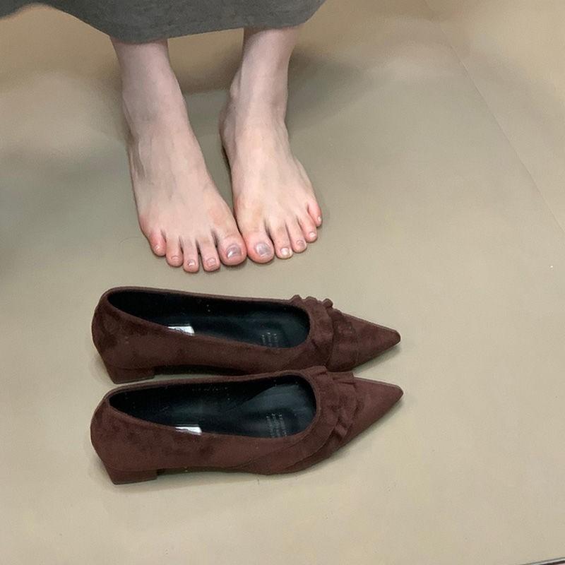 Fashion French Pointed Toe Lace Low Heel Single Shoes for Women 2025 Spring and Autumn New Slip-on Shallow Mouth High Heels