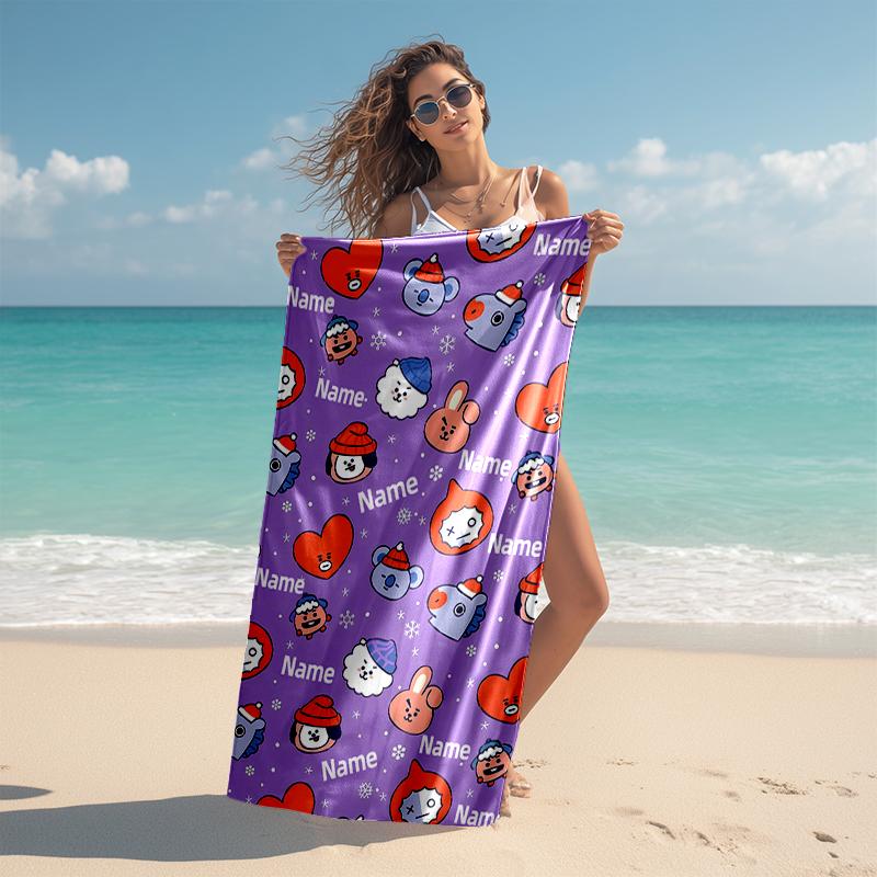 Personalized Customized Proof Beach Towel with BT21 Logo Pattern - Soft, Absorbent, Quick-drying, Perfect Swimming, Camping&bathing