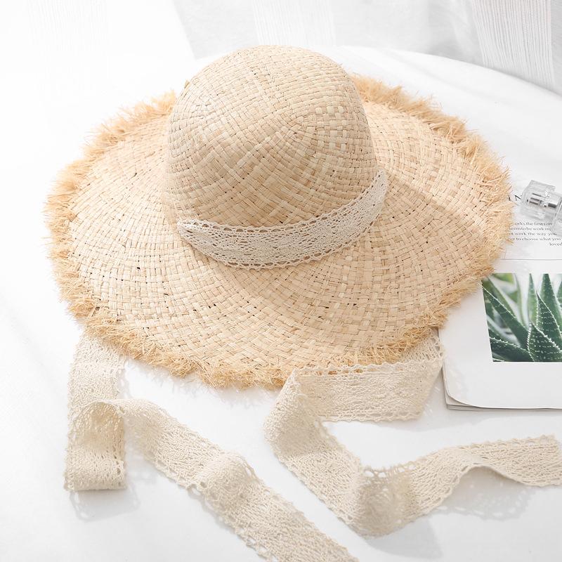 Big Brimmed Seaside Sun Hat Summer Sun Protection Beach Vacation Beach Hat Small Fresh Strap Lafite Straw Hat Female Summer
