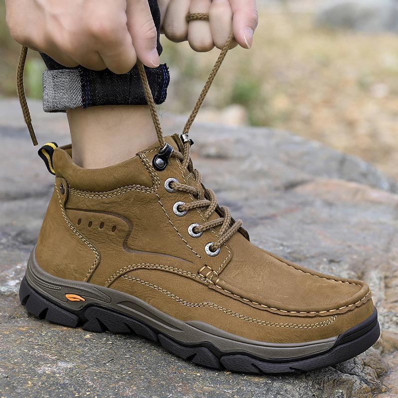 Fashion Luxury Brand Mens Casual Motorcycle Boots Genuine Leather Solid Color Outdoor Boots Warm Plush Fur Winter High Top Shoes Botas