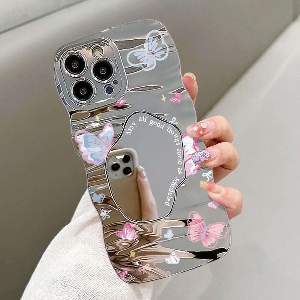 

Зеркальный чехол для телефона для iPhone 16 11 13 14 для 16 Pro 12 13 15 16 Pro Max для Samsung A15 A16 A35 A55 Милый чехол для телефона с облаком, цветком и щенком с гальваническим покрытием iPhone 11 Pro Max серебряный