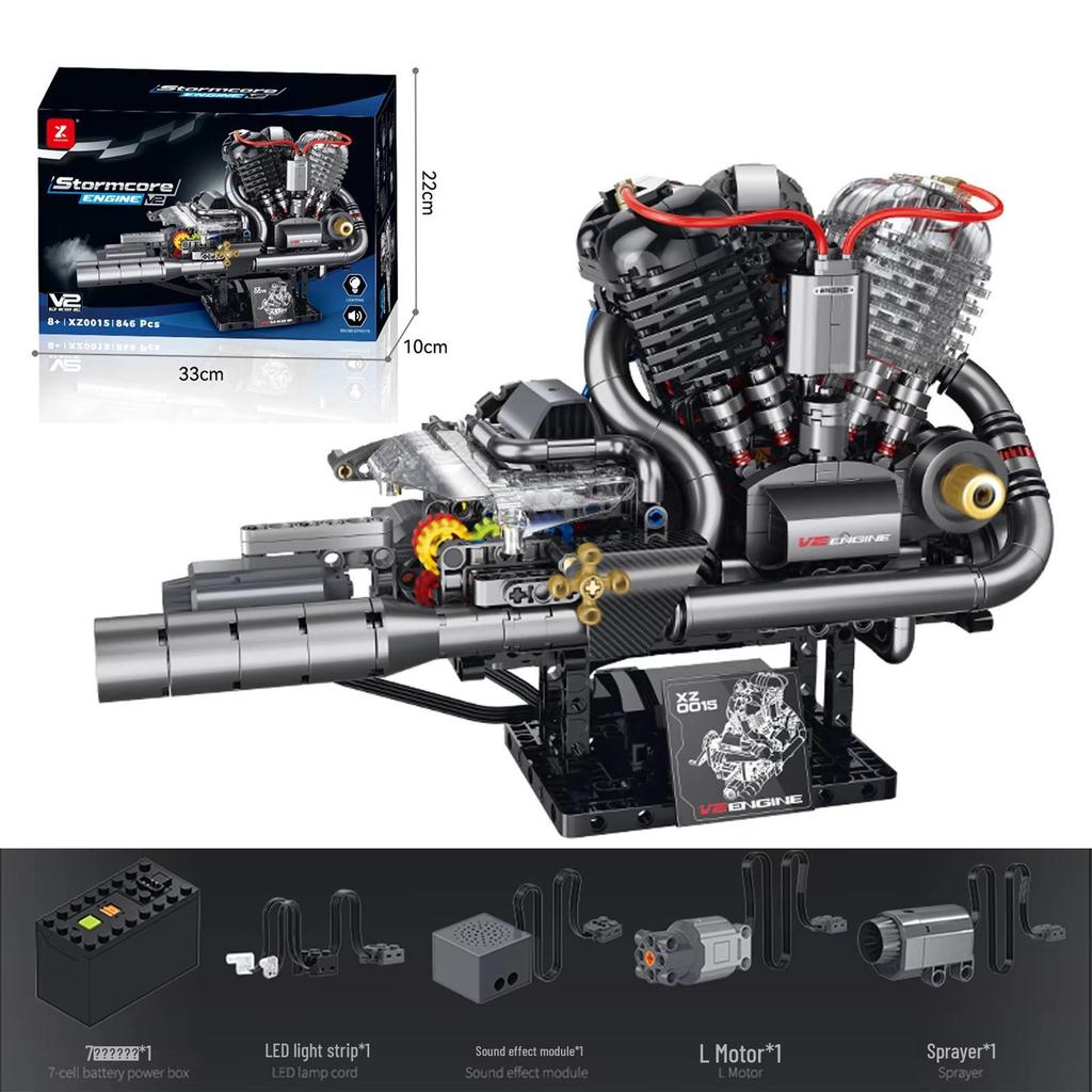 Harley Motorcycle Engine Building Blocks Toy with Light and Sound Effects - Compatible Bricks Display Item