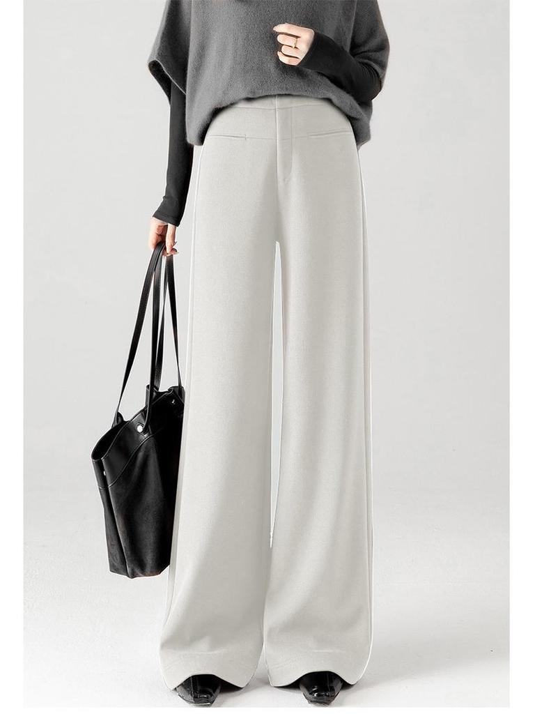 Elegant High-Waisted Wool Wide-Leg Pants for Women - Winter 2025 Style, Thickened A-Line, Casual and Loose Fit