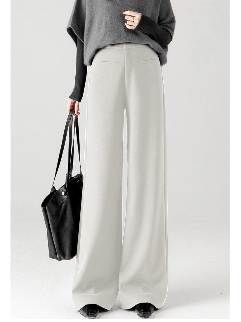 

Elegant High-Waisted Wool Wide-Leg Pants for Women - Winter 2025 Style, Thickened A-Line, Casual and Loose Fit 31 брудно-білий