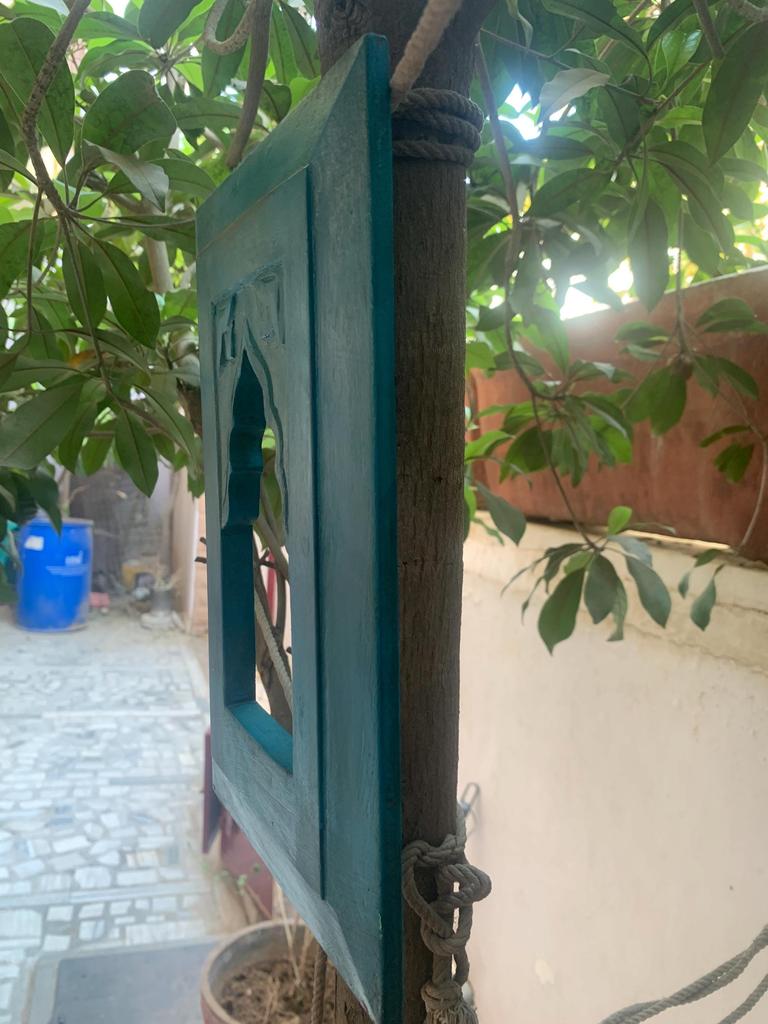 Blue Painted Wood Frame: Indian Jharokha Style Wall Decor