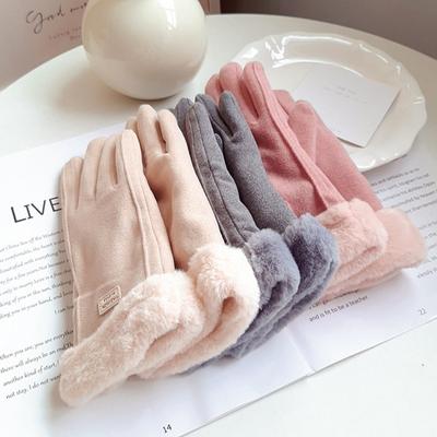 Guanti Caldi Autunno Inverno in Camoscio con Polsino Decorato in Peluche Spesso e Vellutato, Guanti da Esterno Antifreddo Touchscreen per Equitazione Sci
