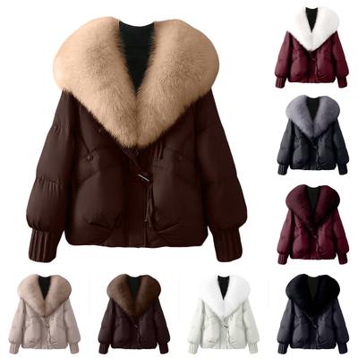 Women's Solid Color Fashionable Thick Warm Temperament Cotton Jacket With Large  Collar Cotton Coat Jacket