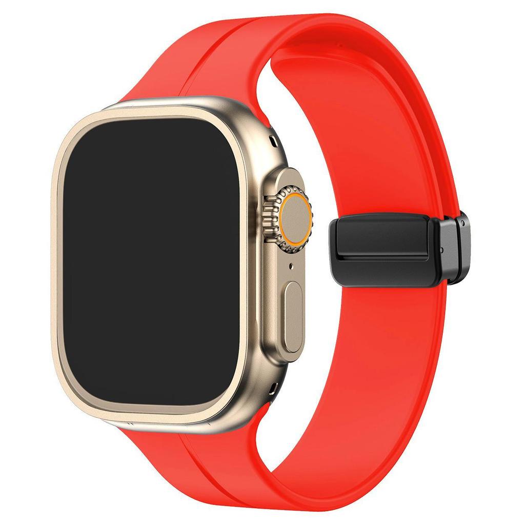 Compatible Silicone Magnetic Folding Buckle Band for Apple Watch S9/8/7/6/SE/Ultra