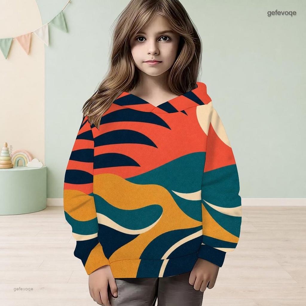 Girls Long Sleeve Hooded Pullover Cartoon Avocado Printed White Casual Sweatshirt