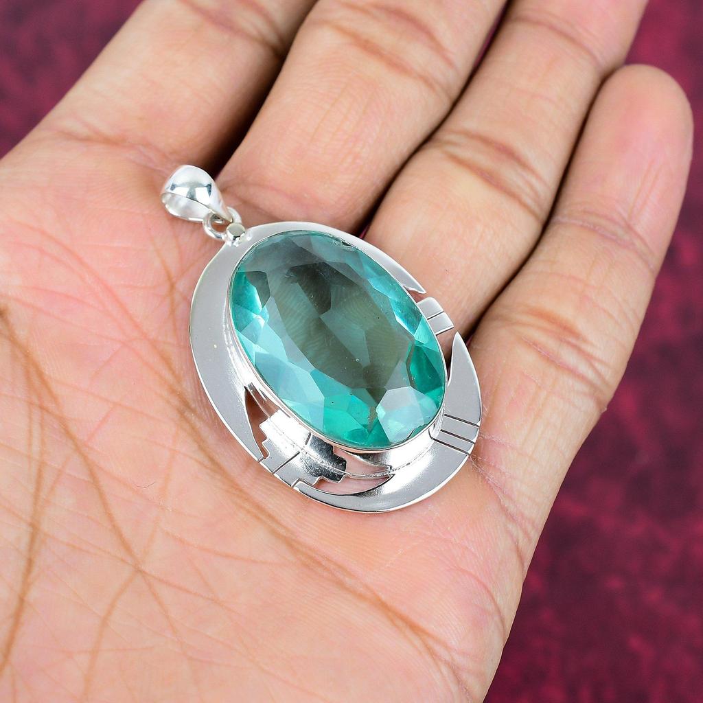 Aqua Apatite Pendant, 925 Solid Sterling Silver Pendant Handmade Gemstone Jewelry, Gifts For Wife Brand New Pendant