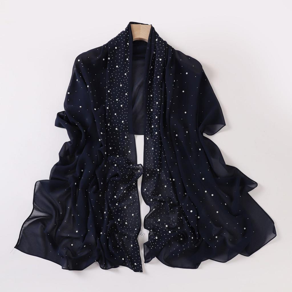 New Pearl Chiffon Long Scarf With Star Diamond For Women